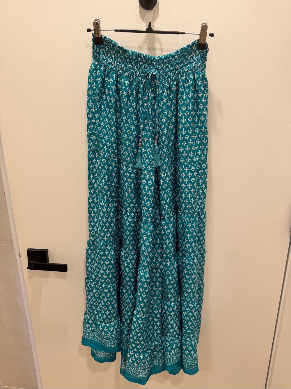 Teal Floral Maxi Skirt with Smocked Waist
